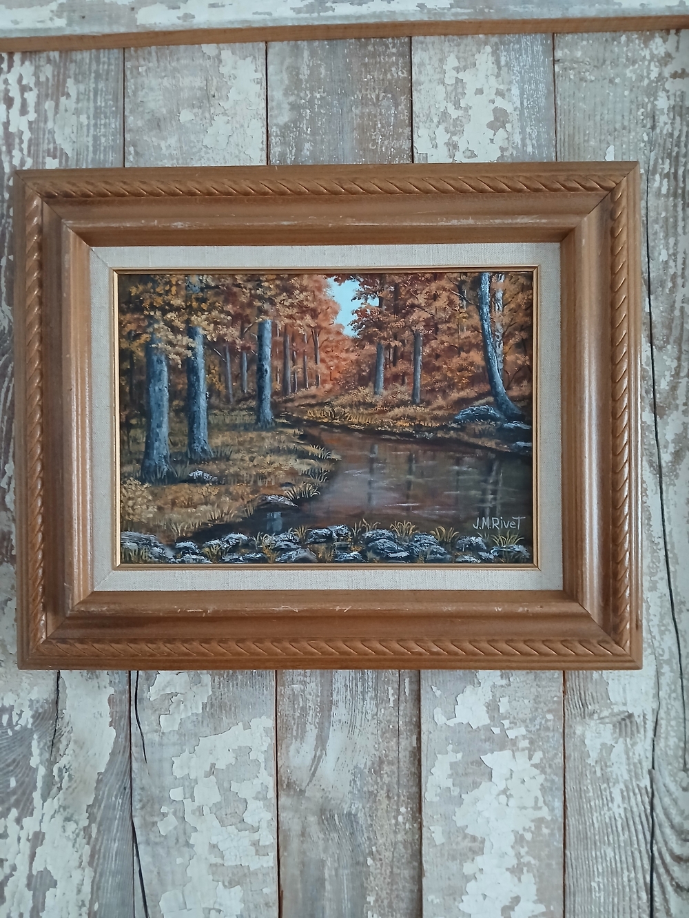 Vintage Framed Autumn River Landscape Wall Art